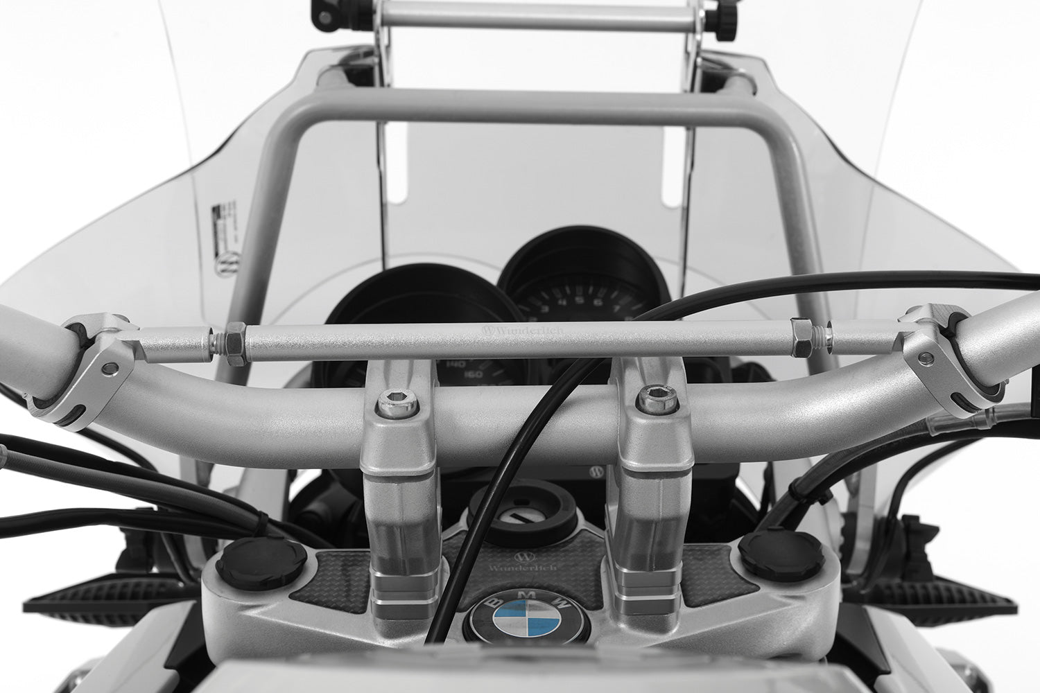 This high-quality black handlebar central support from Wunderlich made of aluminium is 300 mm long with a diameter of 12 mm.