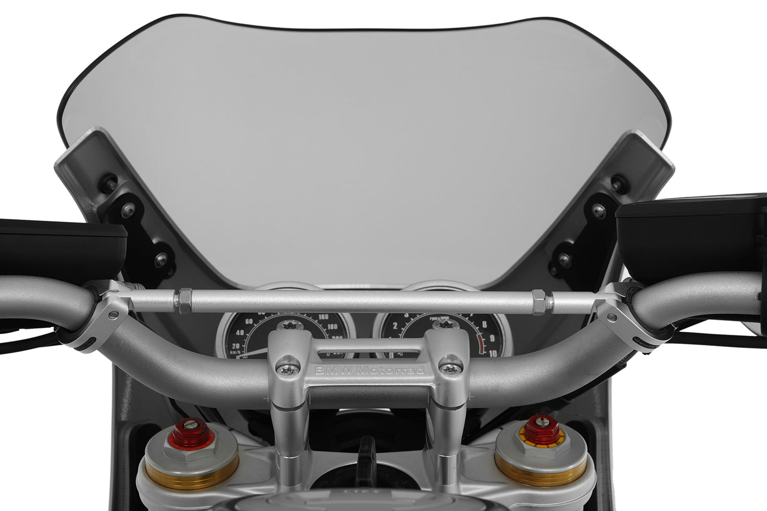 Silver-colored handlebar center strut for the BMW R 12 (+R nineT) made of aluminum