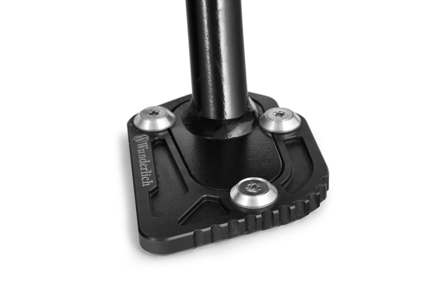 A precisely machined extension plate that can quickly be bolted to the side stand eliminates this risk.
