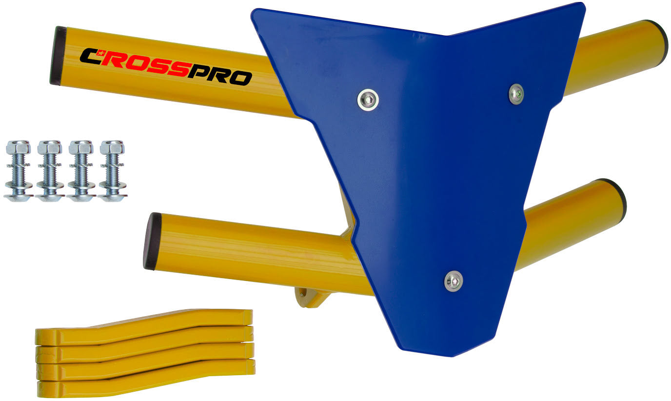 Crosspro - Front Bumper Waspe For Arctic Cat 400 DVX, Honda TRX 400, TRX 450, Honda TRX 400, Kawasaki KFX 400, Suzuki LT-Z 400-Yellow Tube / Blue Plate