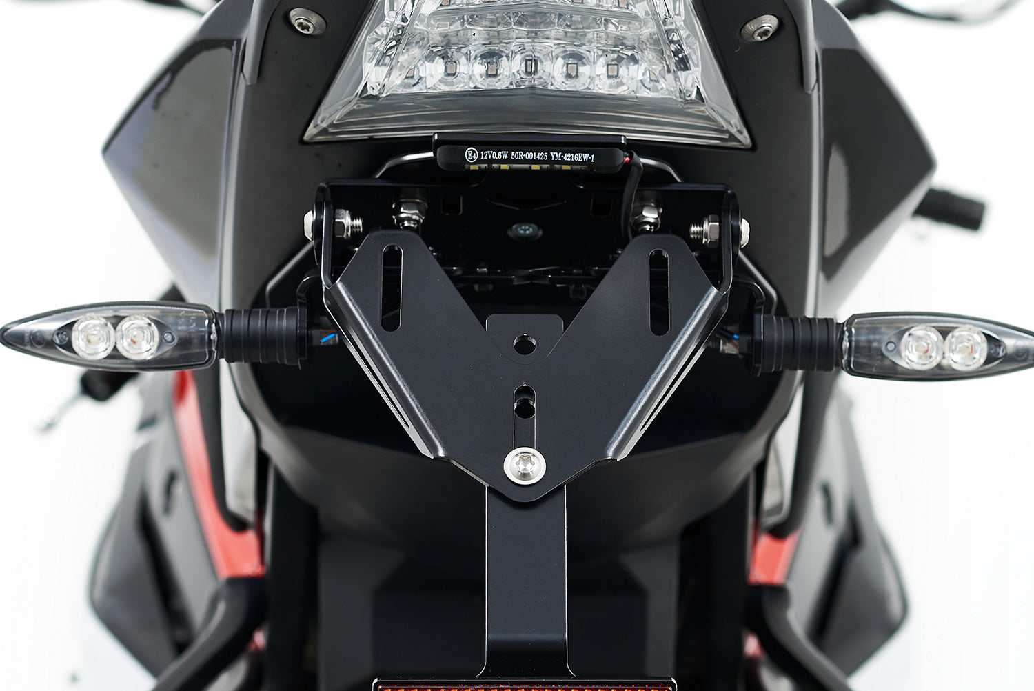Fully adjustable number plate carrier for the S 1000 RR. The carrier can be adjusted in terms of tilt and proximity to the rear wheel