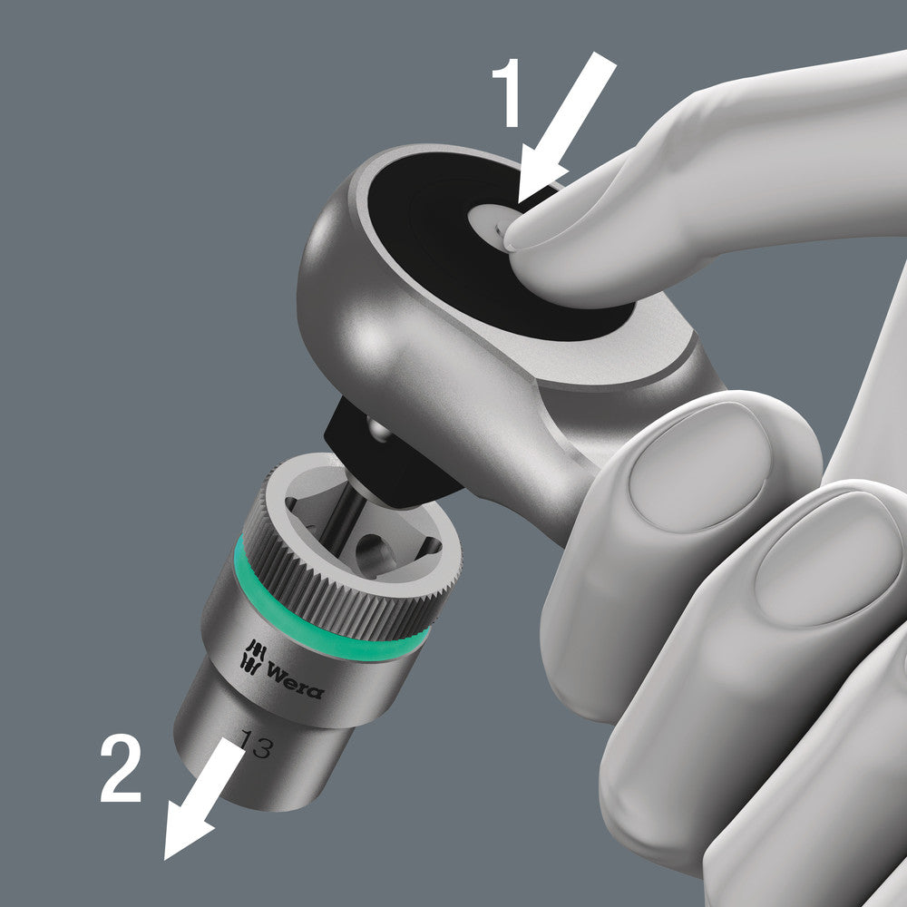 Wera Tools - 8003 B Zyklop Metal Ratchet with push-through square and 3/8" drive