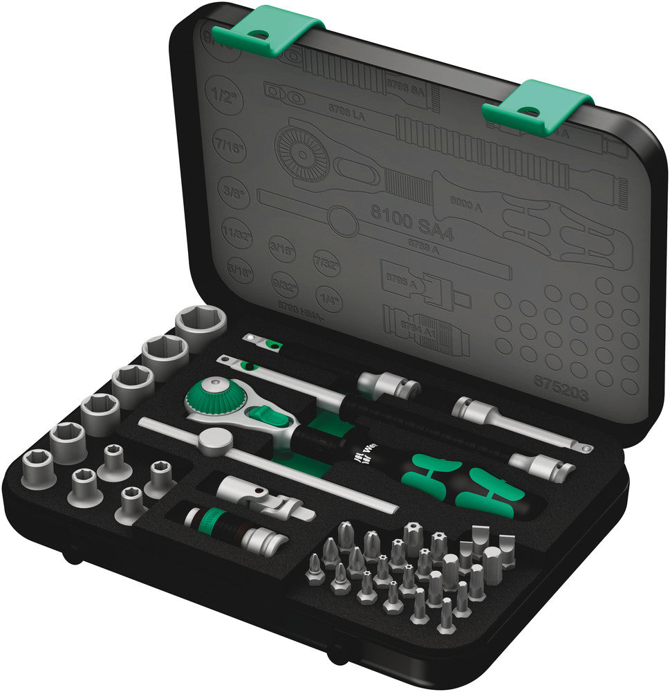 Wera Tools - 8100 SA 4 Zyklop Speed Ratchet Set, 1/4" drive, imperial