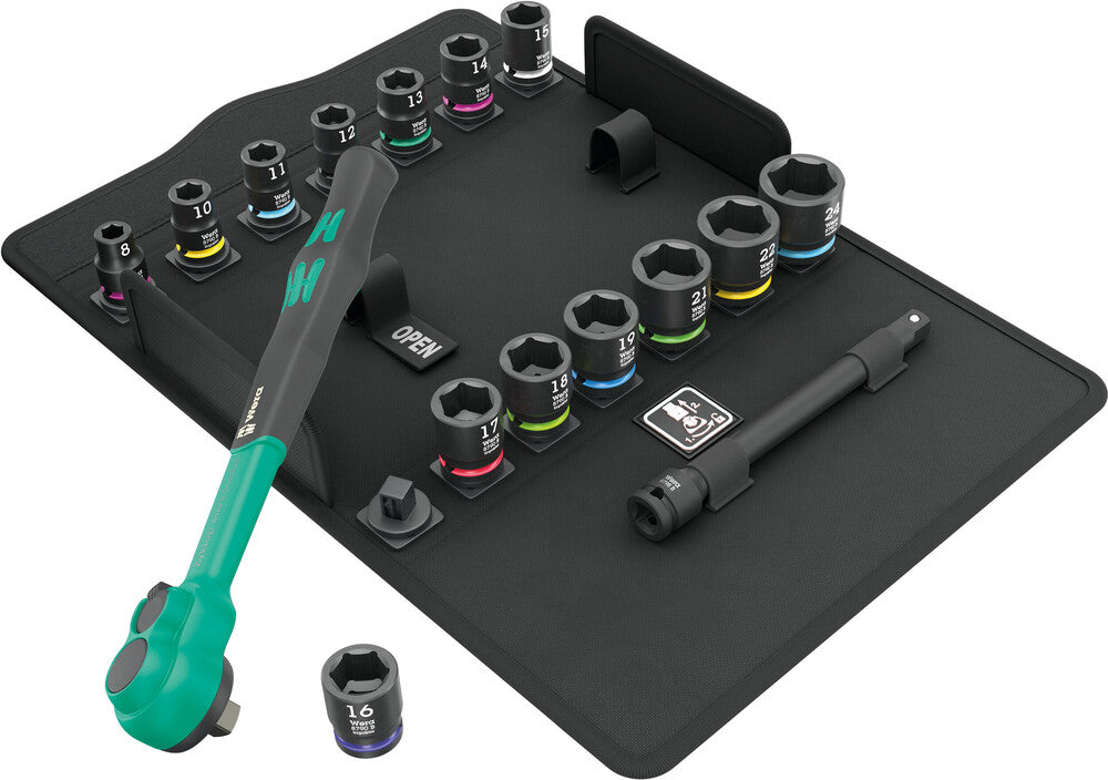 Wera Tools - 8100 SB 12 Zyklop Comfort Ratchet set, reversing lever, 3/8" drive, metric