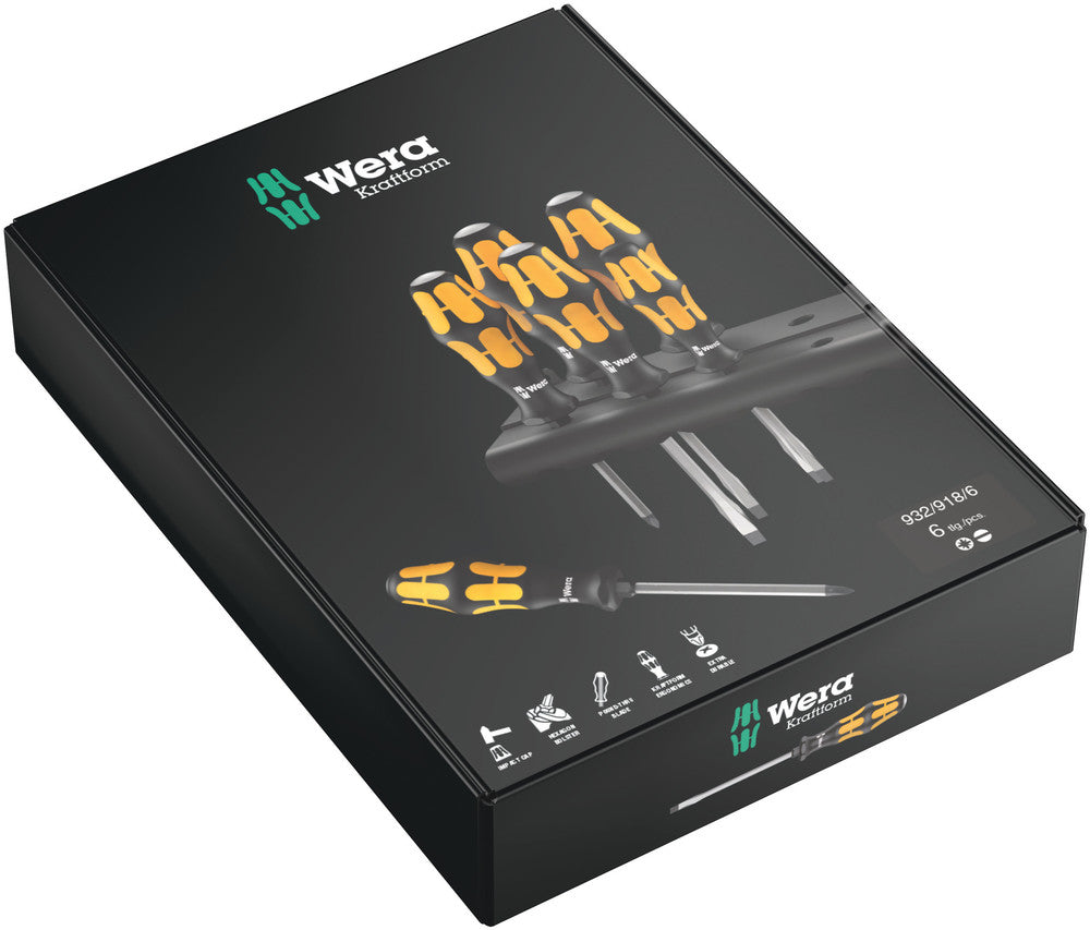 Wera Tools - 932/918/6 Screwdriver set Kraftform Wera: Chiseldriver and rack