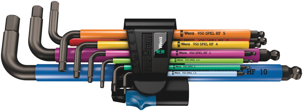 Wera Tools - 950/9 Hex-Plus Multicolour HF 1 L-key set, metric, BlackLaser, with holding function