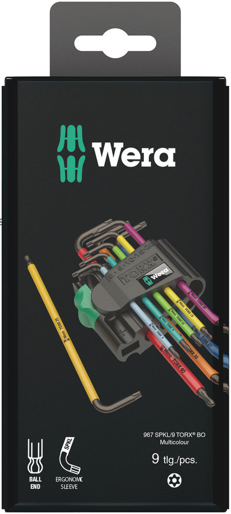 Wera Tools - 967/9 TX BO Multicolour 1 SB L-key set for tamper-proof TORX® screws, BlackLaser