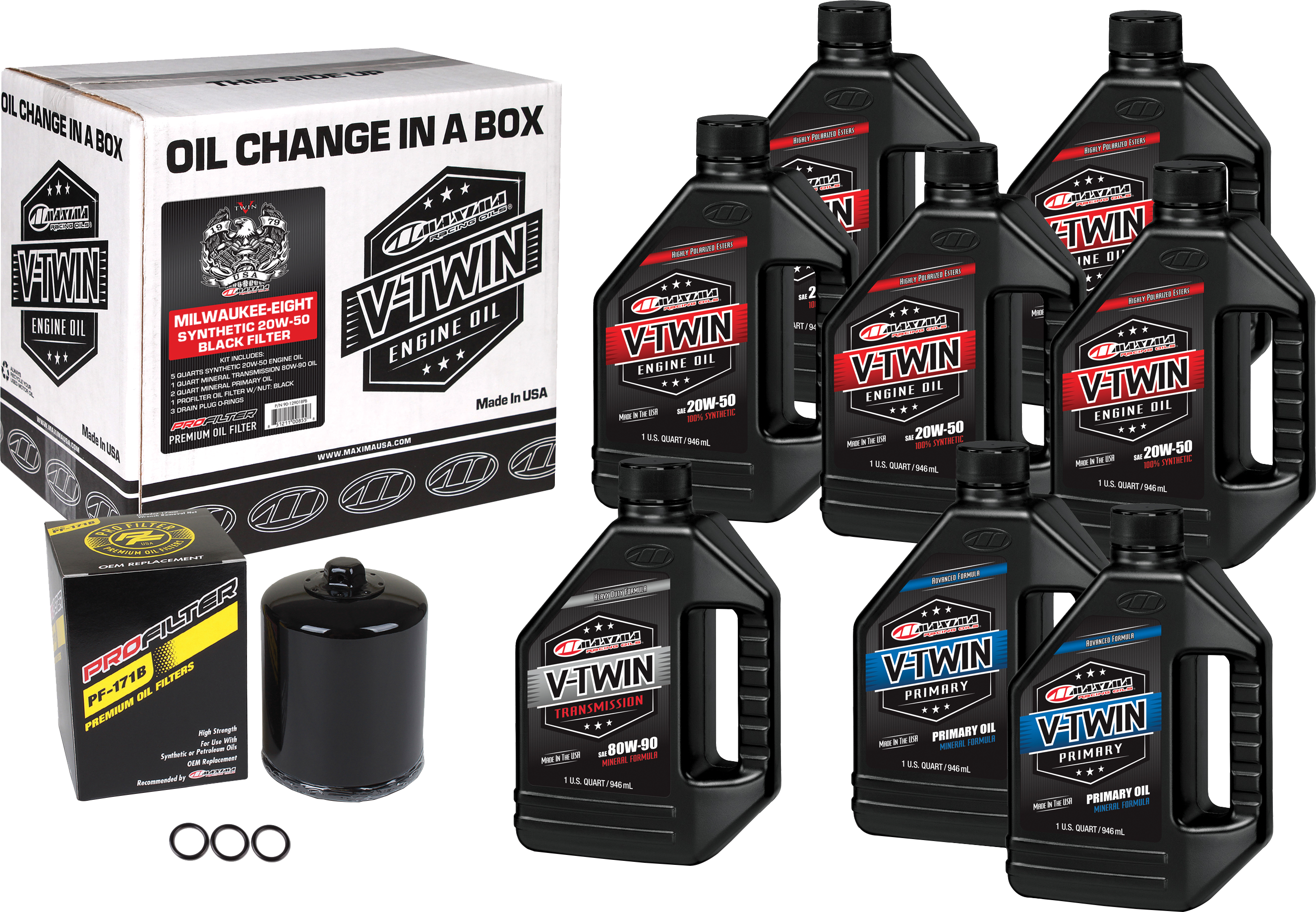 Maxima - V-Twin Oil Kit Synthetic Blk Milwaukee-8