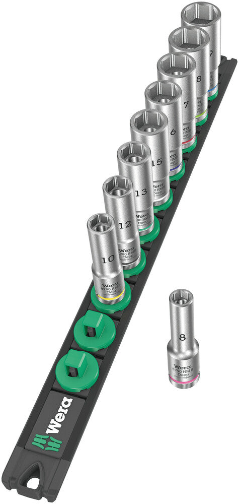 Wera Tools - Magnetic socket rail B Deep 1 socket set, 3/8" drive