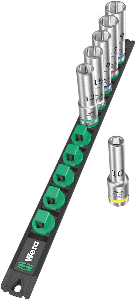 Wera Tools - Magnetic socket rail C Deep 1 socket set, 1/2" drive
