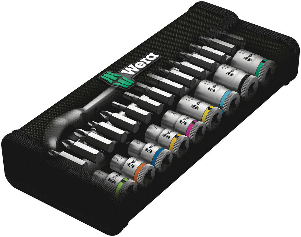 Wera Tools - 8100 Sa 7 Zyklop Metal Ratchet Set 1/4 28 Pcs Ratchet Set Push-Through Square Metric - 05004017001