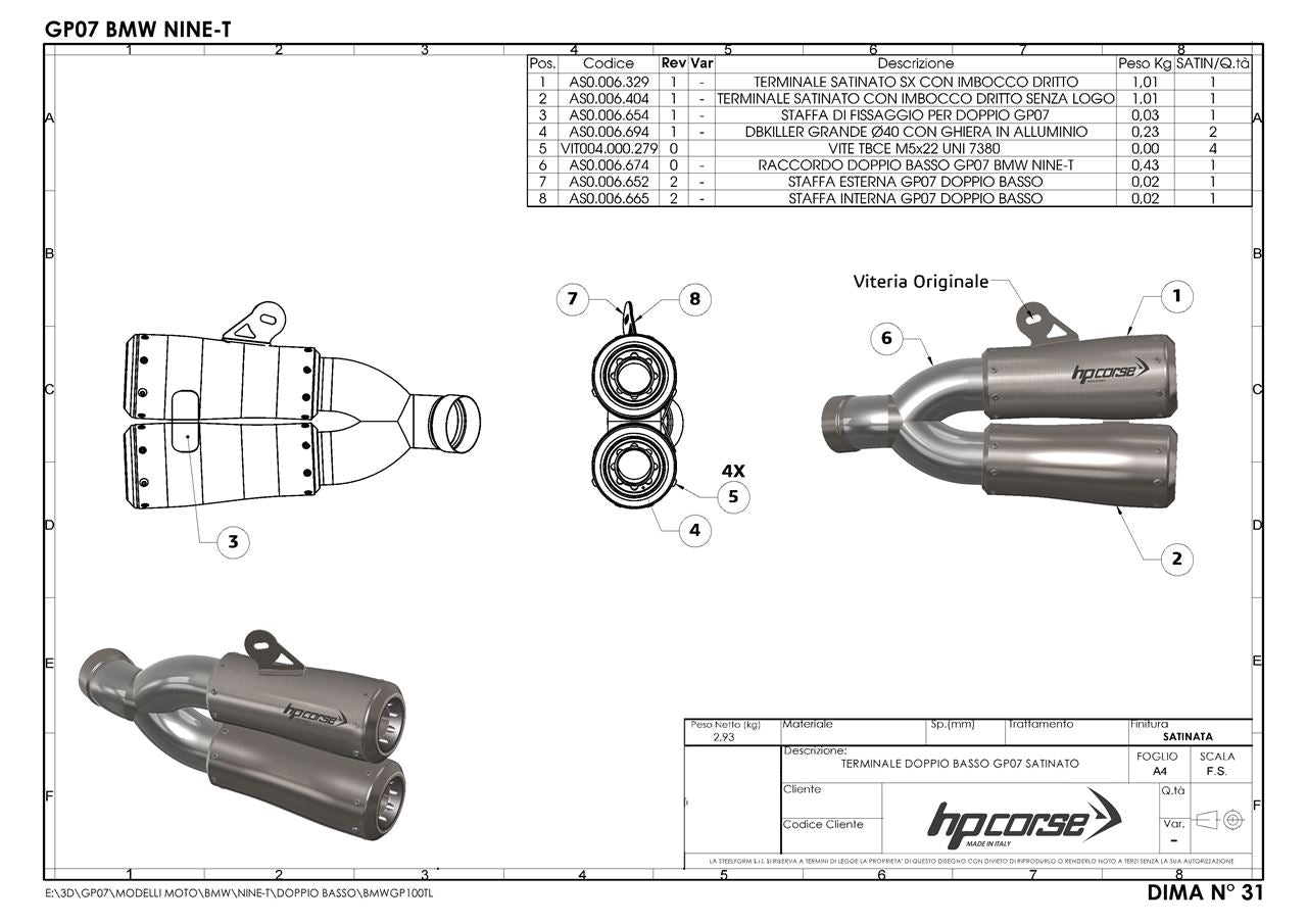 HPCorse - 1 into 2 GP07 Exhaust for BMW R Nine T 2014-2016