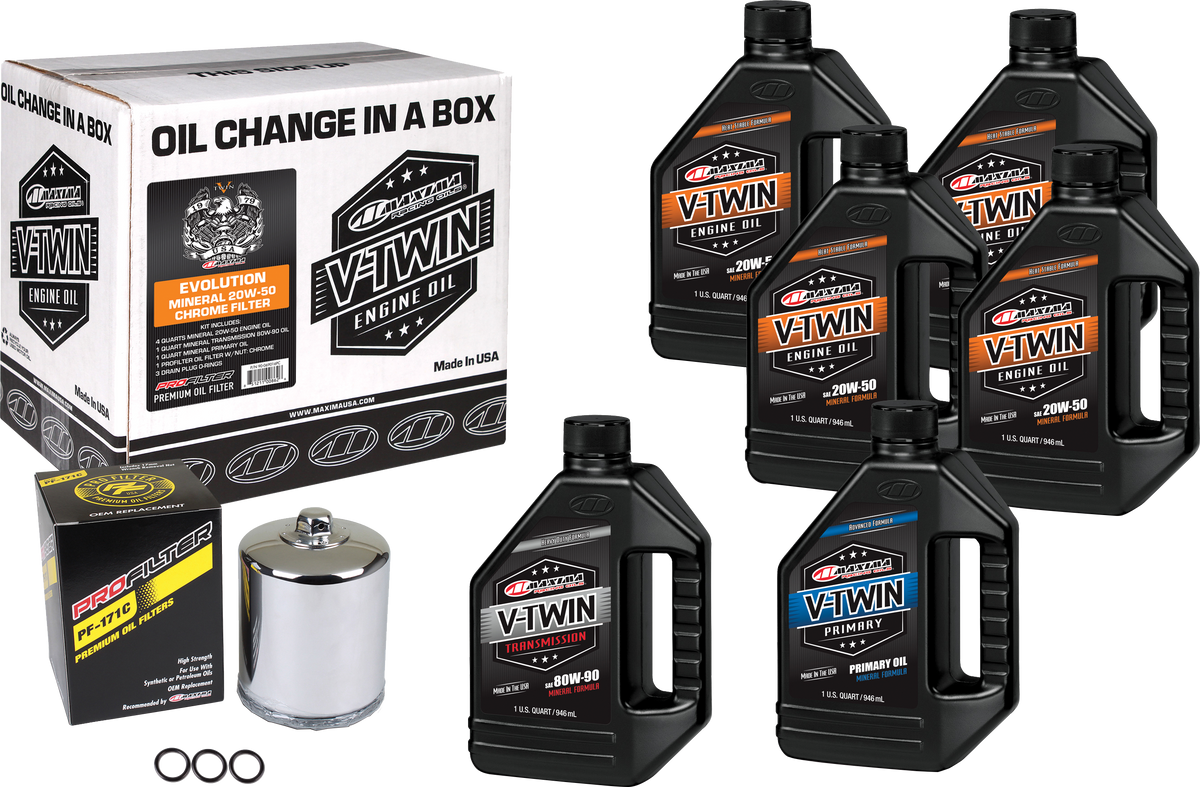 Maxima - V-Twin Oil Kit - Mineral - Chrome Filter - EVO
