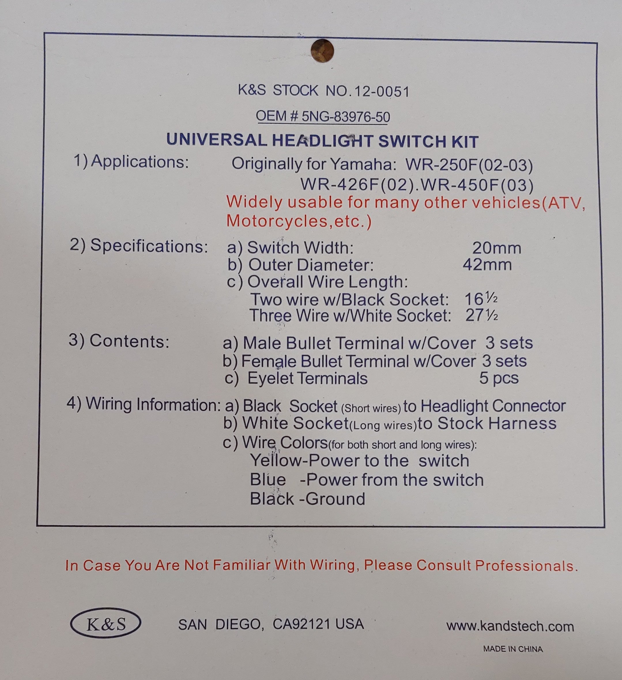 K & S - Universal Headlight Switch Kit