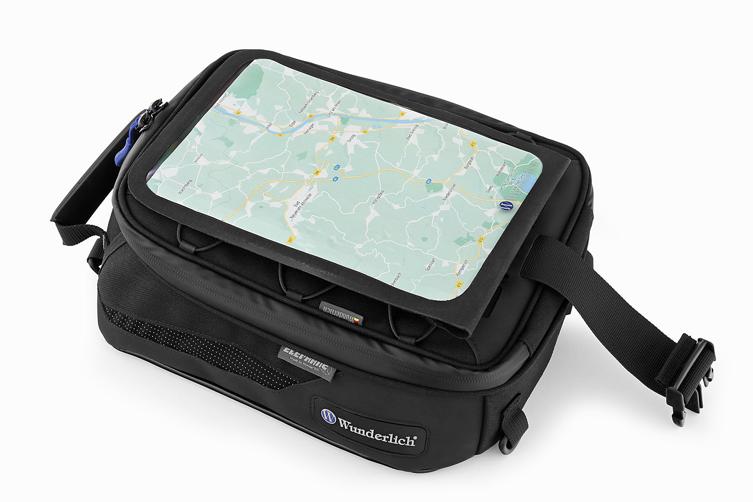 Universal, rainproof map holder for storing maps or documents, smartphones and navigation devices.