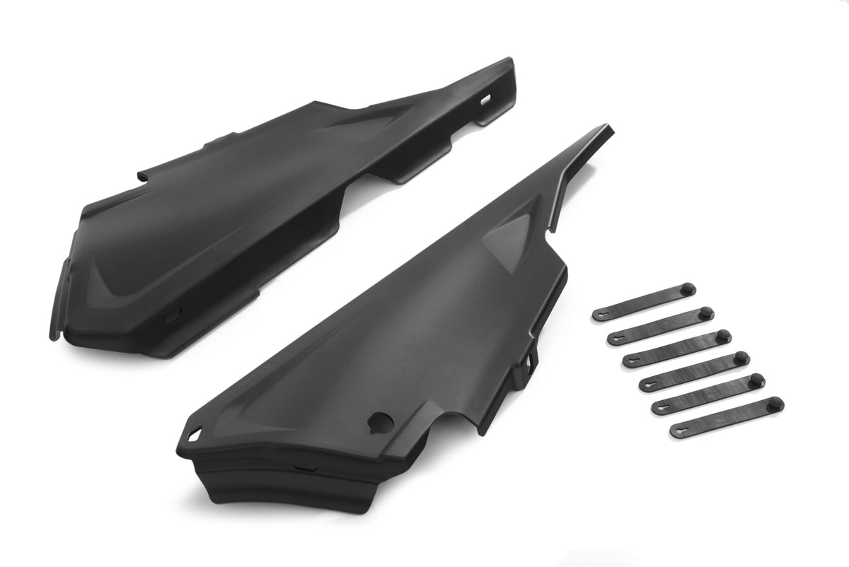 The two frame covers perfectly enclose the two side openings on the rear of the frame.