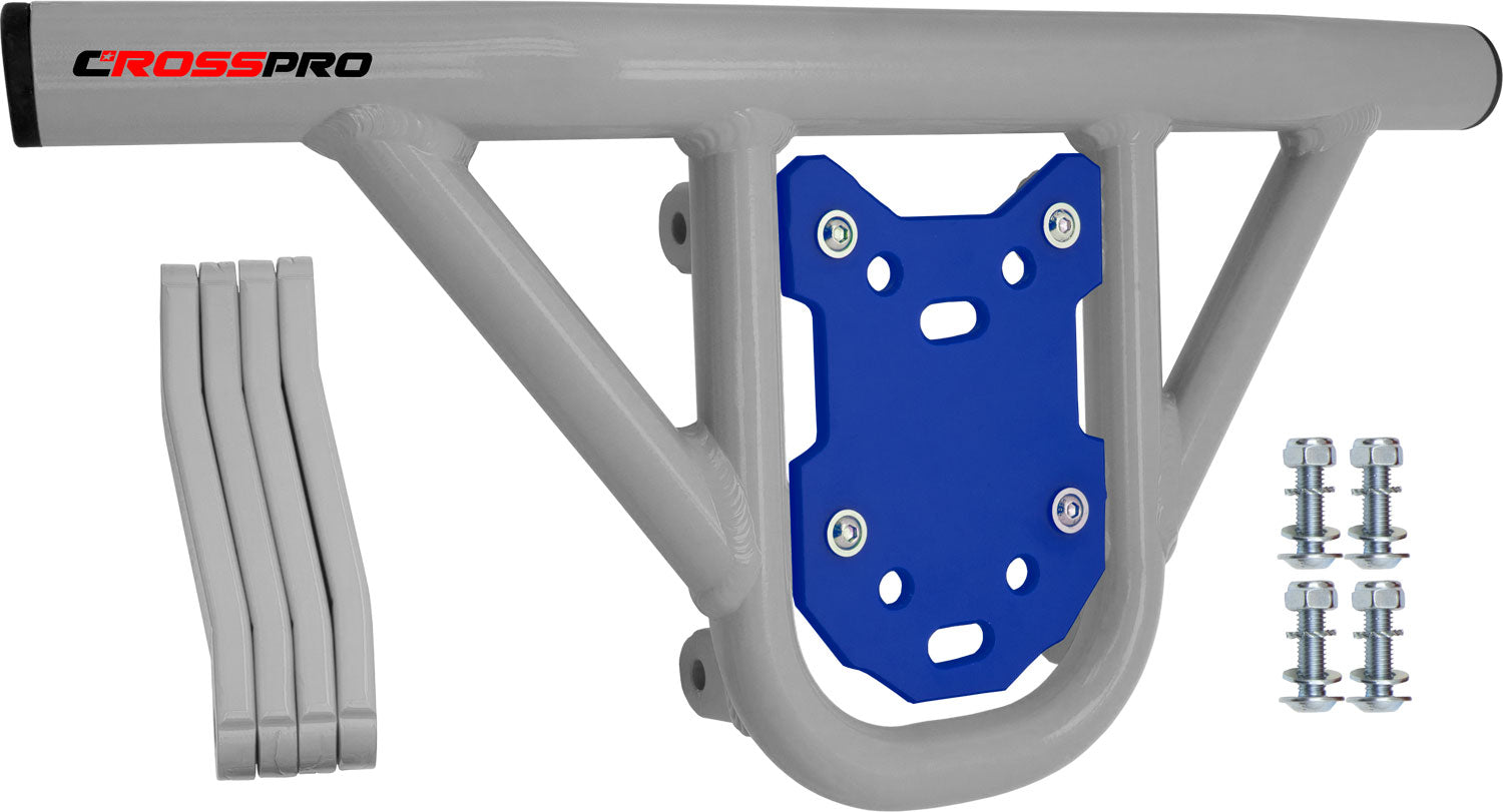 Crosspro - Front Bumper Hat For Arctic Cat 400 DVX, Honda TRX 400, TRX 450, Honda TRX 400, Kawasaki KFX 400, Suzuki LT-Z 400-White Tube / Blue Plate