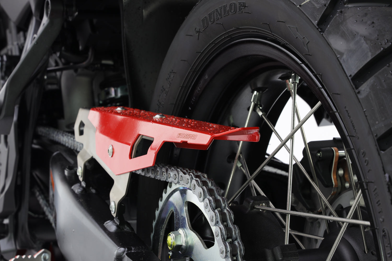 Crosspro - Chain Guard For Honda CRF 1100L Africa Twin, CRF 1100L Africa Twin Adventure Sports, CRF 1100L Africa Twin Adventure Sports DCT, CRF 1100L Africa Twin DCT, XL 750 Transalp-Brushed stainless steel / Red