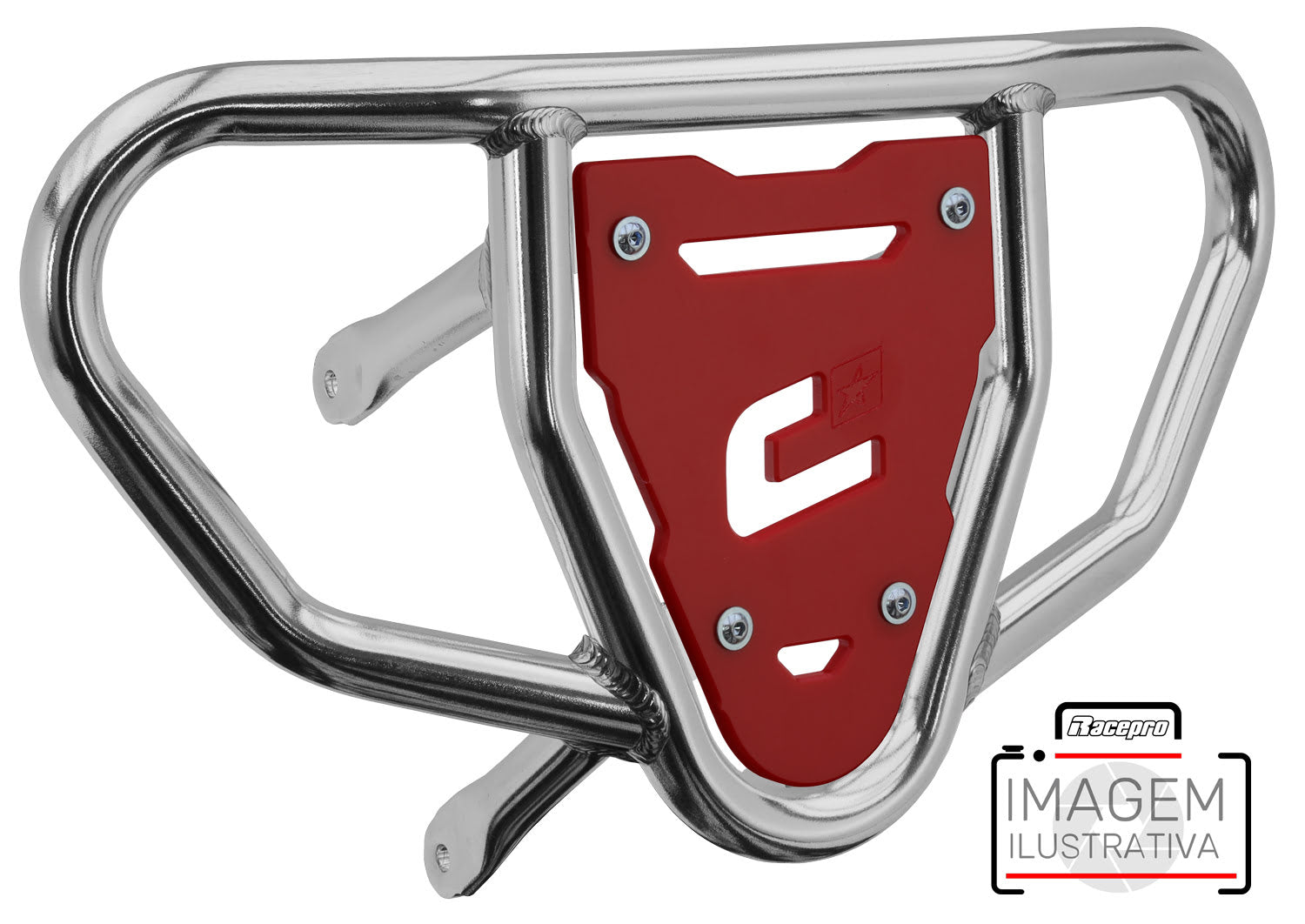 Crosspro - Front Bumper CR03 For Arctic Cat 400 DVX, Honda TRX 400, TRX 450, Honda TRX 400, Kawasaki KFX 400, Suzuki LT-Z 400-Polish Tubo / Red Plate