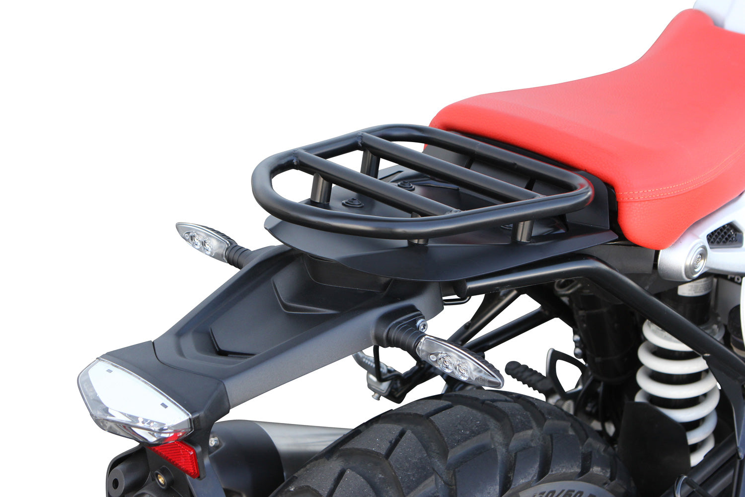 The luggage rack replaces the pillion seat and luggage can be comfortably secured to it suitable for long distances.