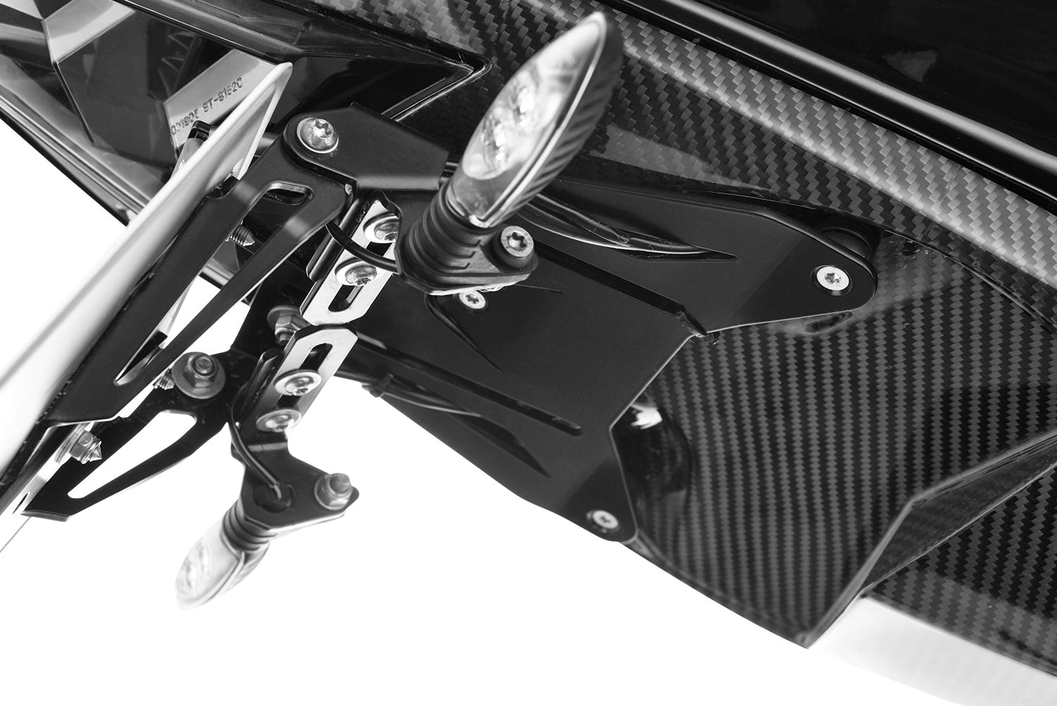 Fully adjustable number plate carrier for the S 1000 RR. The carrier can be adjusted in terms of tilt and proximity to the rear wheel