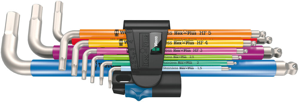 Wera Tools - 3950/9 Hex-Plus Multicolour HF Stainless 1 L-Key Set, Metric, Stainless Steel, with Holding Function