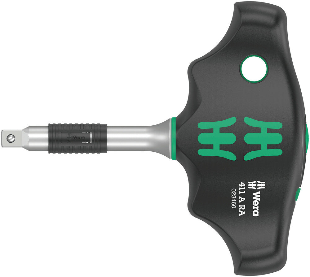 Wera Tools - 411 A RA T-handle adapter screwdriver with ratchet function, 1/4"