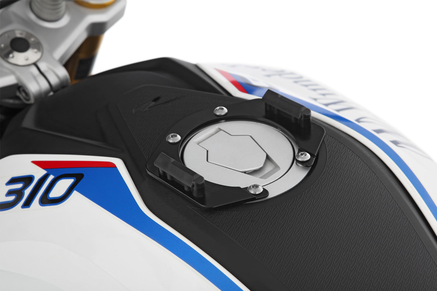 Tank ring bracket for secure attachment of CLICK BAGs with a single click