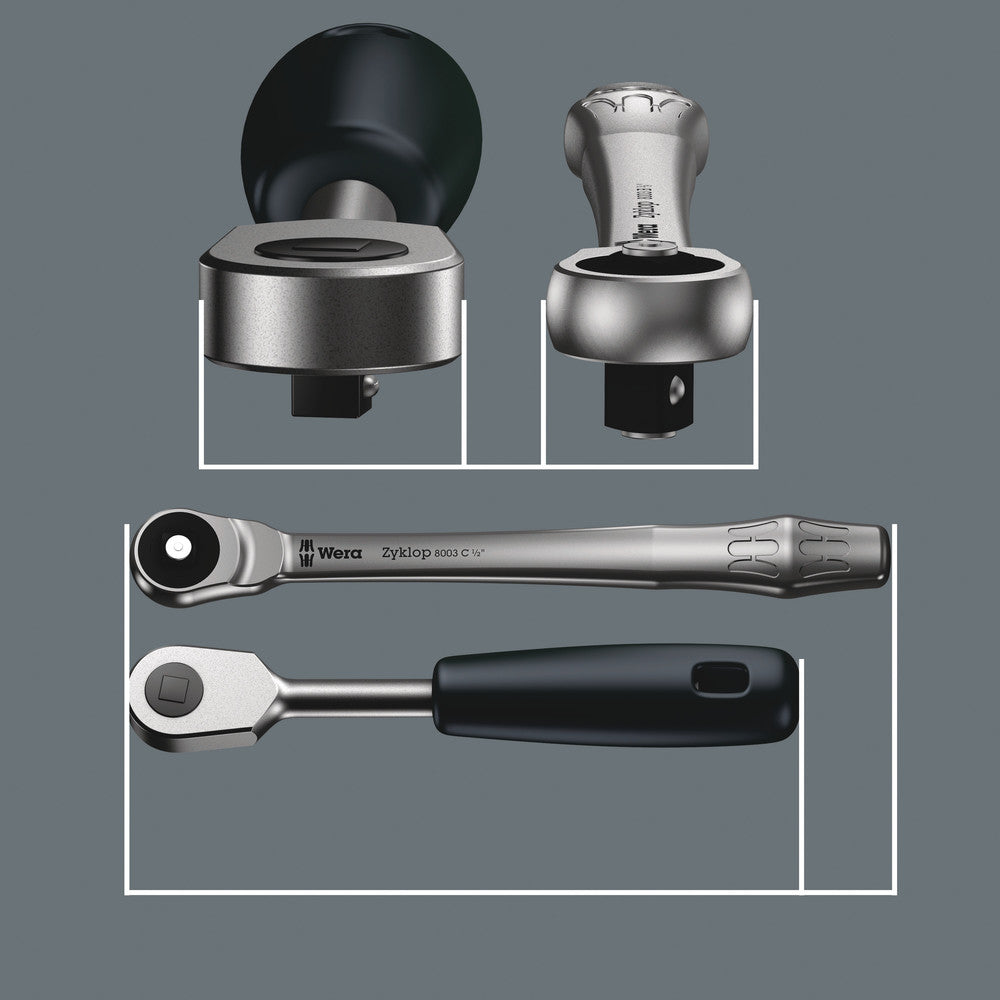 Wera Tools - 8100 SB 7 Zyklop Metal Ratchet Set with push-through square, 3/8" drive, metric