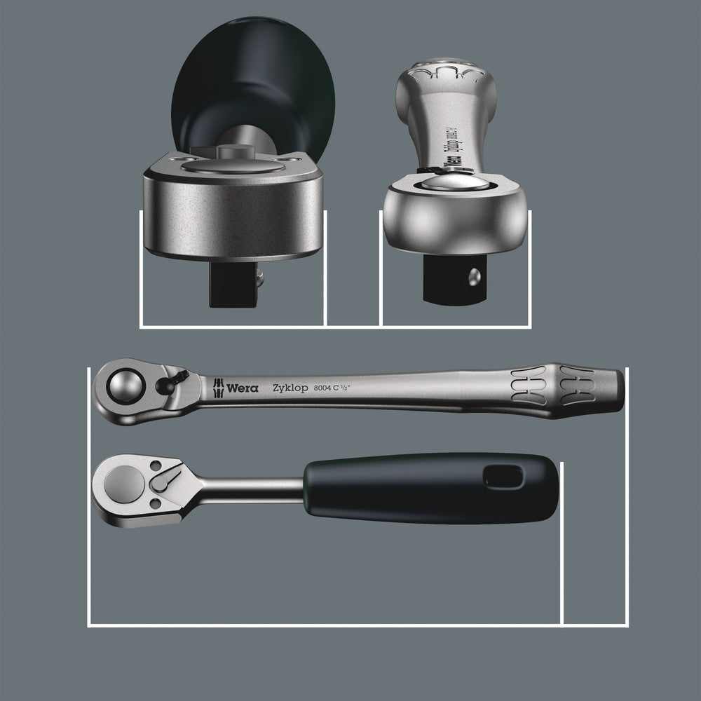 Wera Tools - 8100 SC 11 Zyklop Metal Ratchet Set with switch lever, 1/2" drive, imperial
