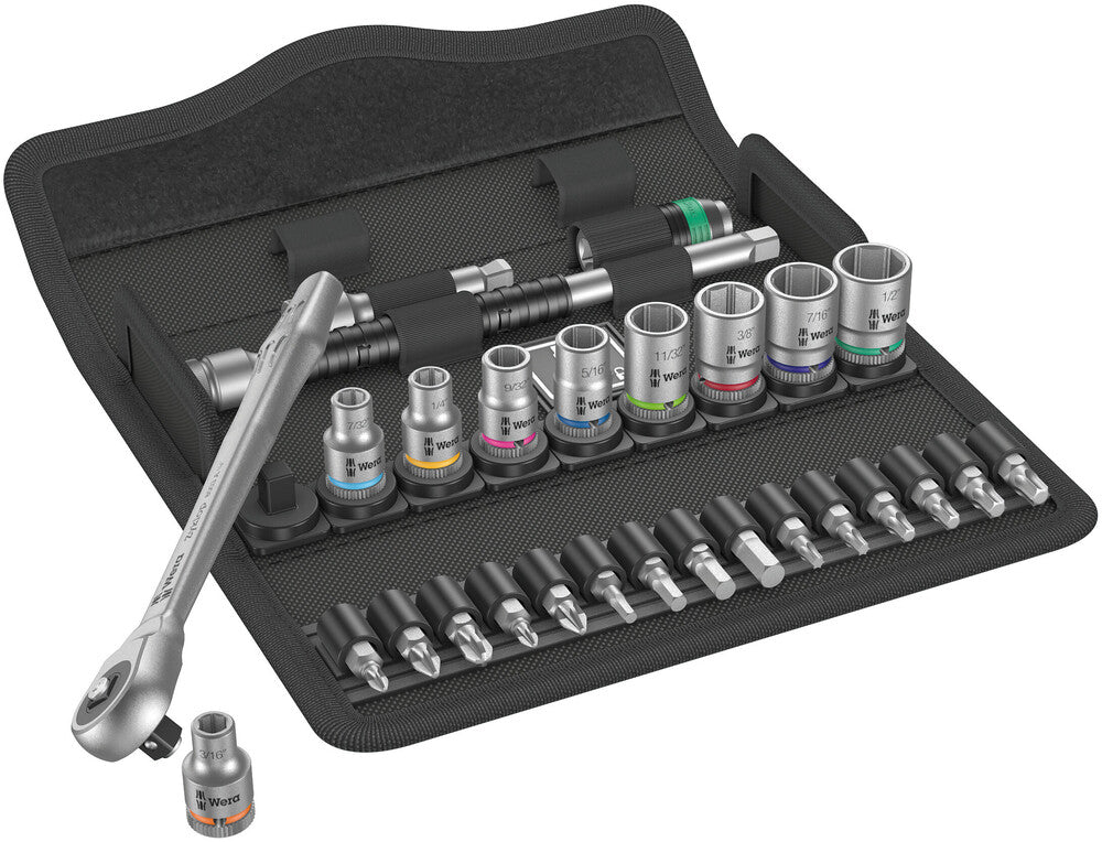 Wera Tools - 8100 SA 10 Zyklop Metal Ratchet Set with push-through square, 1/4" drive, imperial