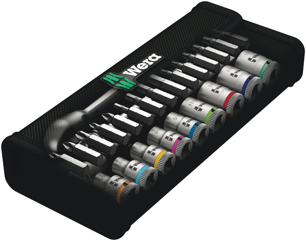 Wera Tools - 8100 SA 10 Zyklop Metal Ratchet Set with push-through square, 1/4" drive, imperial