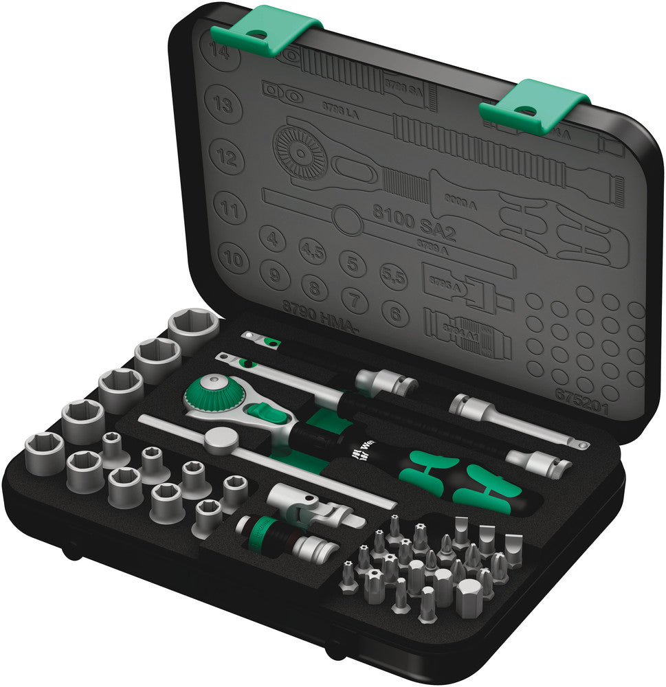 Wera Tools - 8100 SA 2 Zyklop Speed Ratchet Set, 1/4" Drive, Metric