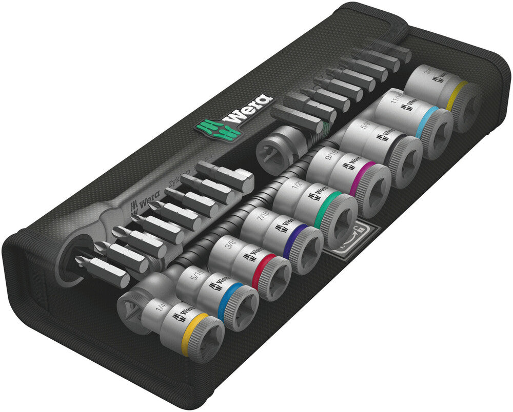 Wera Tools - 8100 SB 11 Zyklop Metal Ratchet Set with switch lever, 3/8" drive, imperial