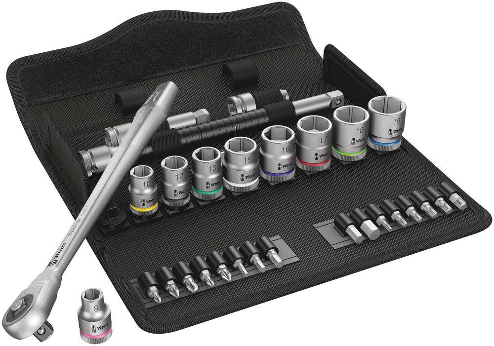 Wera Tools - 8100 SB 7 Zyklop Metal Ratchet Set with push-through square, 3/8" drive, metric