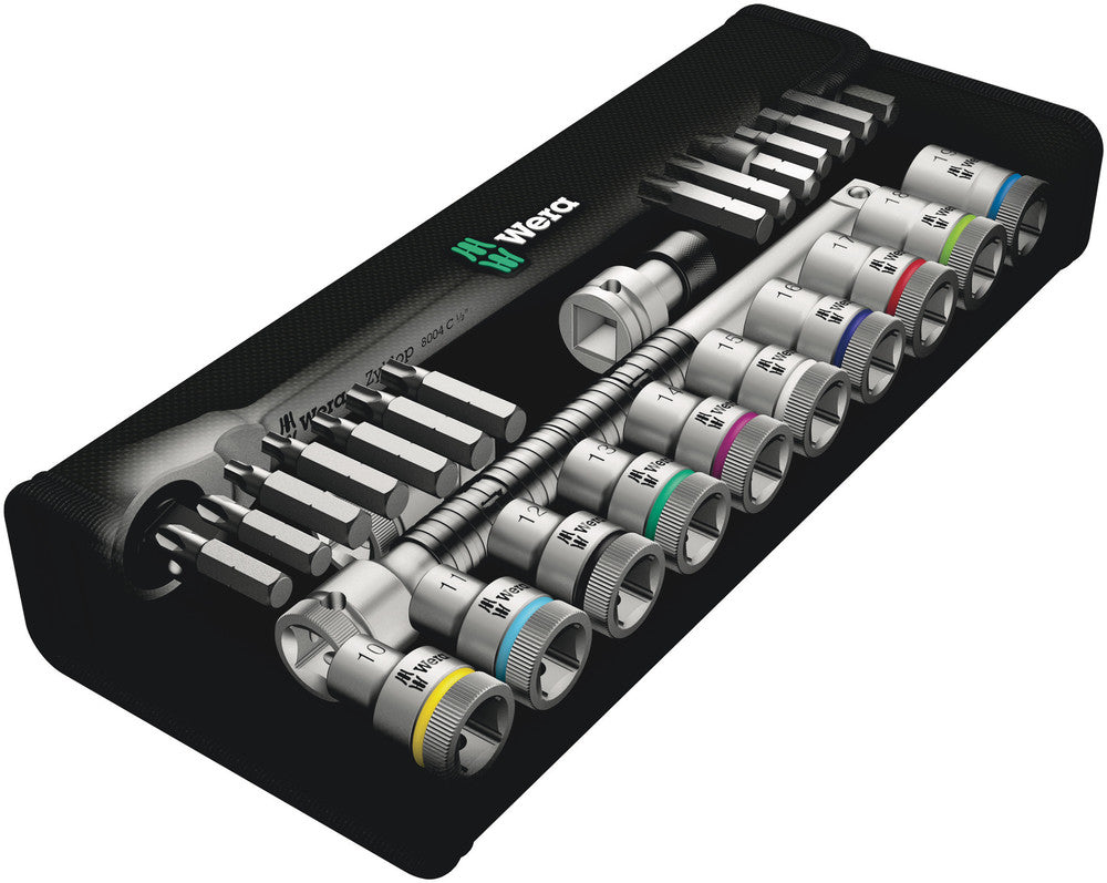 Wera Tools - 8100 SC 8 Zyklop Metal Ratchet Set with switch lever, 1/2" drive, metric
