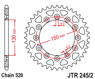 JT Sprockets - Steel Rear Sprocket For Yamaha & Honda (JTR245/2)