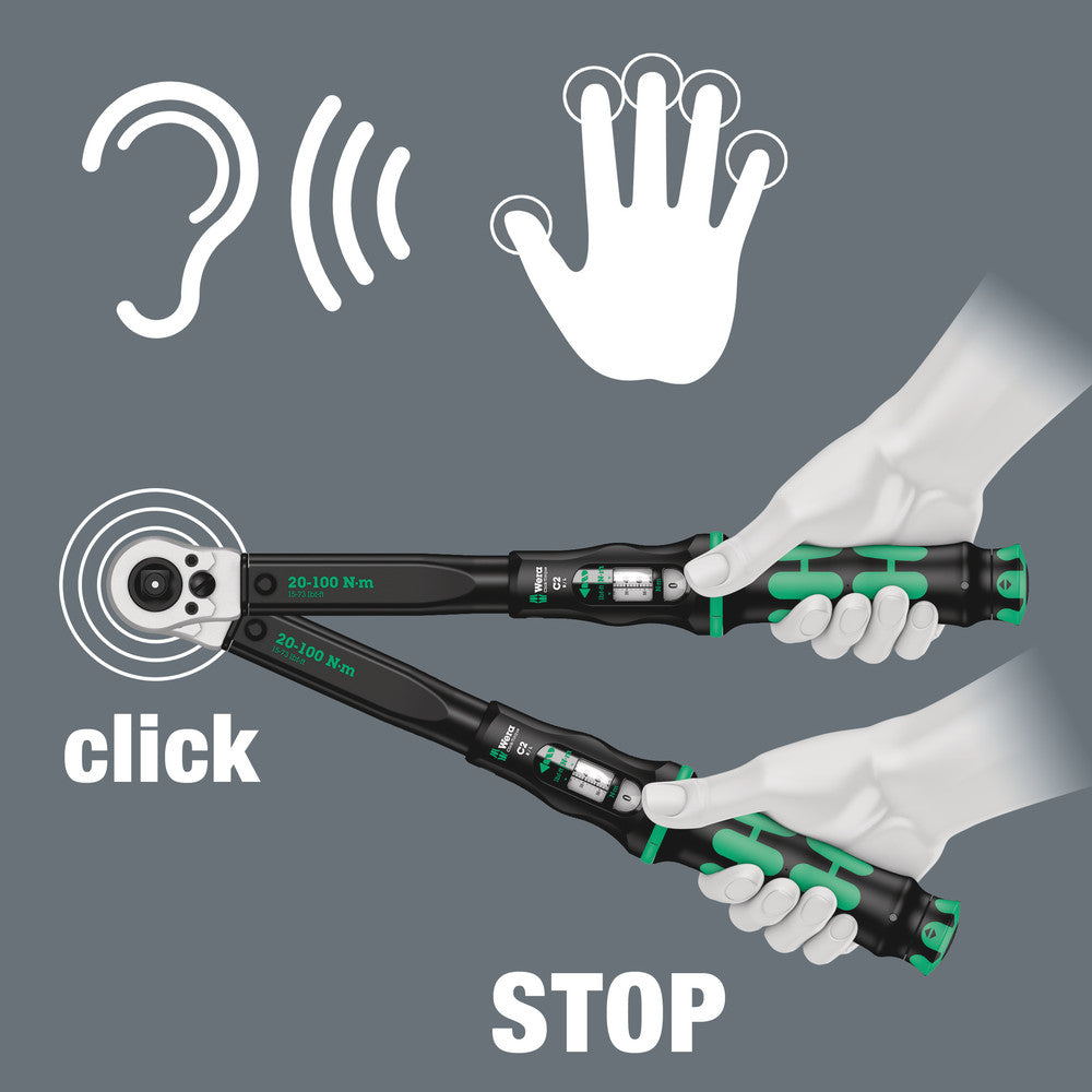 Wera Tools - Click-Torque C 2 Push R/L adjustable torque wrench for clockwise and anti-clockwise torque-control, 20-100 Nm