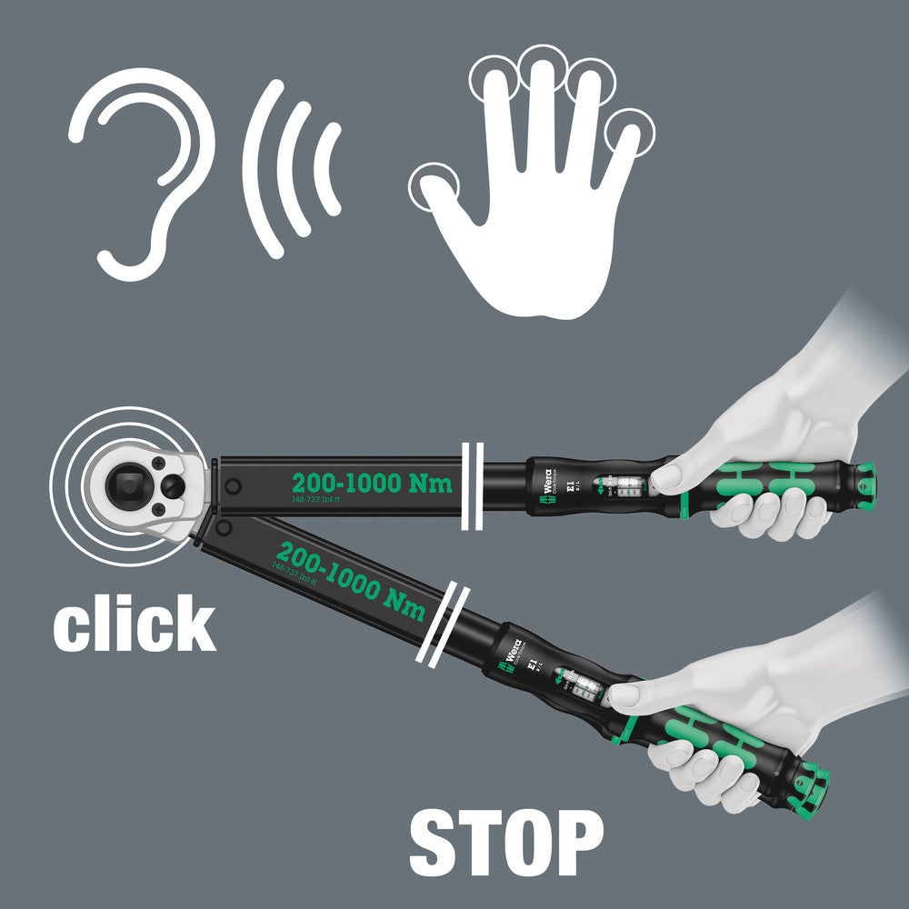 Wera Tools - Click-Torque E 1 Push R/L adjustable torque wrench for clockwise and anti-clockwise torque-control, 200-1000 Nm