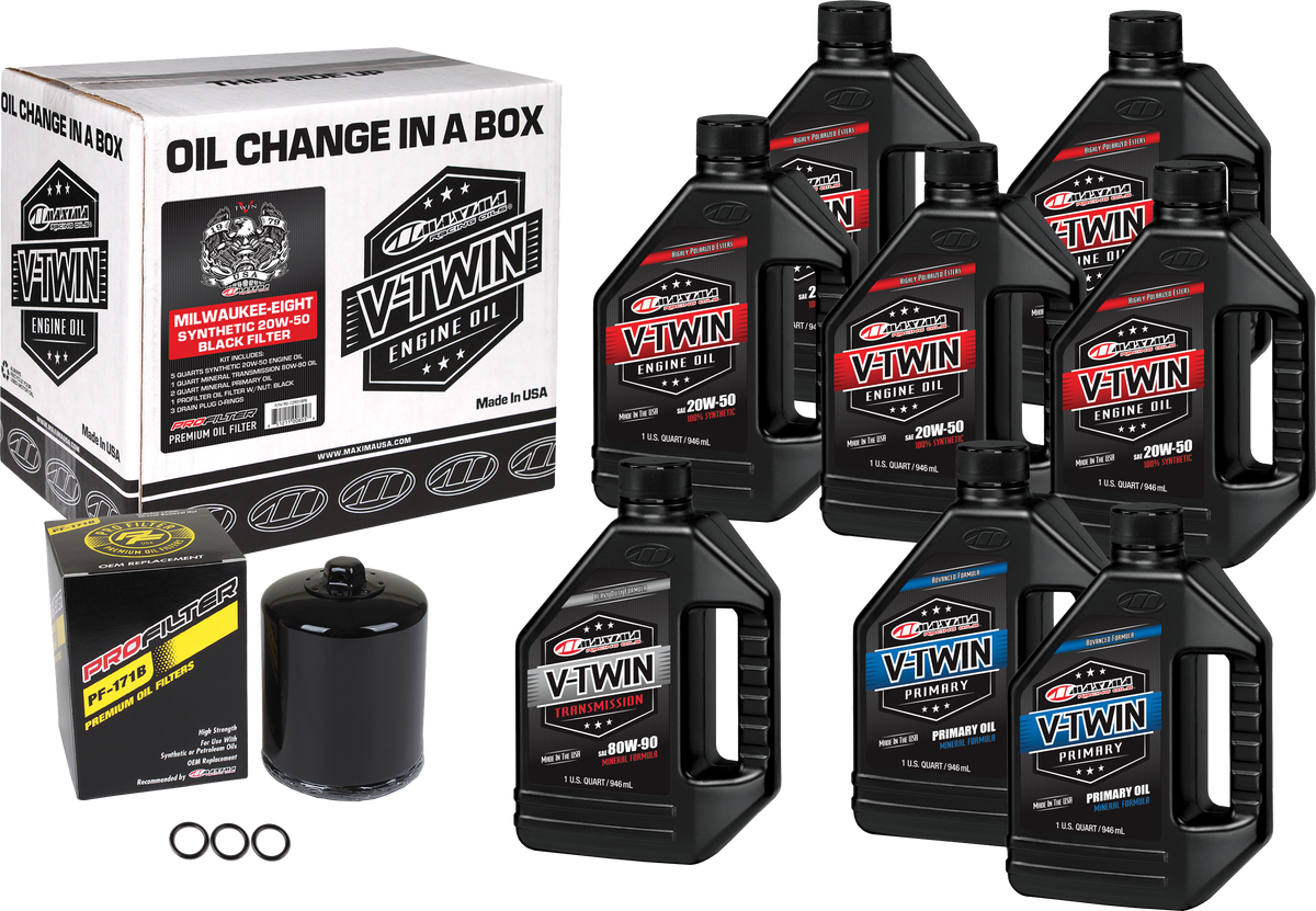 Maxima - V-Twin Oil Kit - Synthetic - Black Filter - Milwaukee-Eight