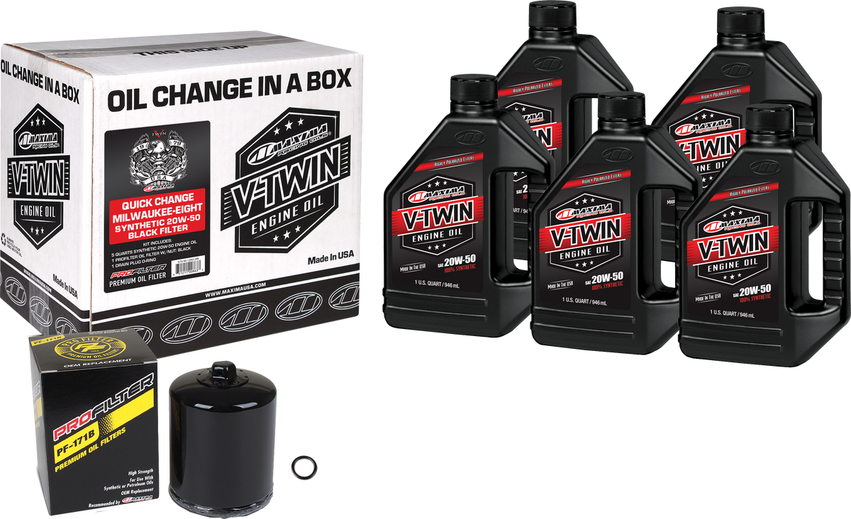 Maxima - V-Twin Quick Oil Kit - Synthetic - Black Filter - Milwaukee-Eight