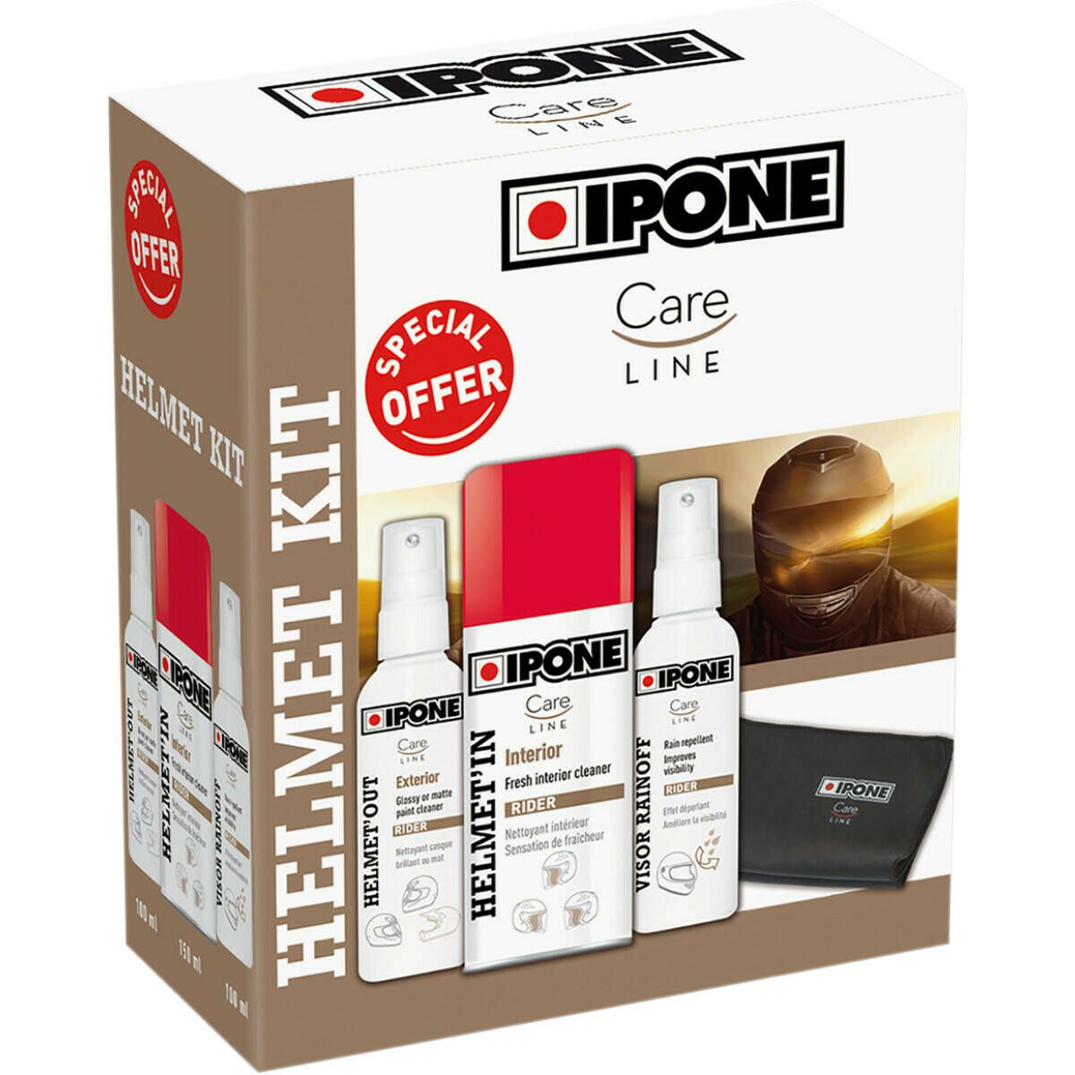 IPONE - Helmet In & Out Cleaner + Visor Rainoff + Cloth