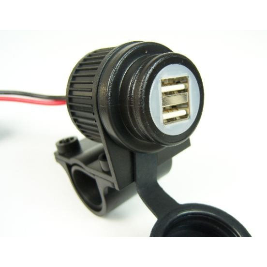 Touratech - Dual USB Socket 12-24V with Handlebar Mount 22mm or 25mm