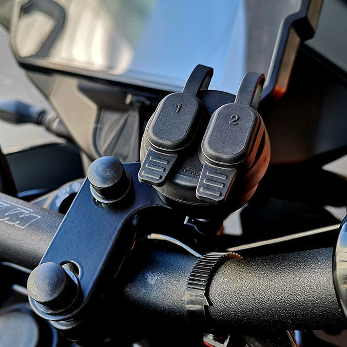 Touratech - Dual USB Plug-n-Play Socket for Handlebar Clamp Mount - Universal