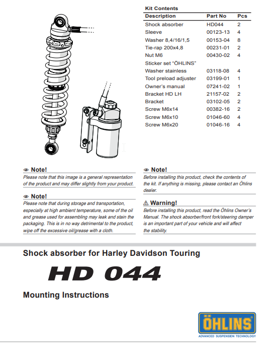 ÖHLINS -  Harley Davidson S36 Twin Shocks (HD 044) - Pair