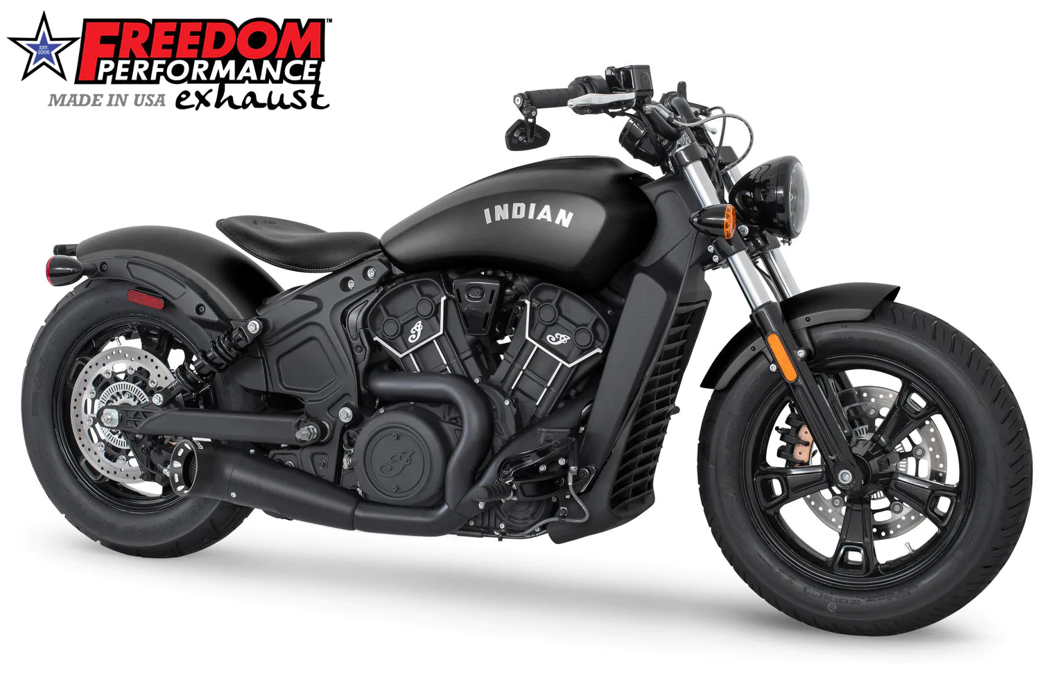 Freedom Performance Exhaust - Combat 2-into-1 Turn-Out Exhaust for Indian Scout 2014 to 2022