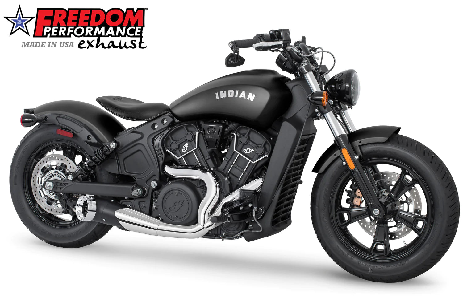 Freedom Performance Exhaust - Combat 2-into-1 Turn-Out Exhaust for Indian Scout 2014 to 2022